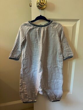 Oso & Me Striped Baby Romper in Soft Blue and Cream